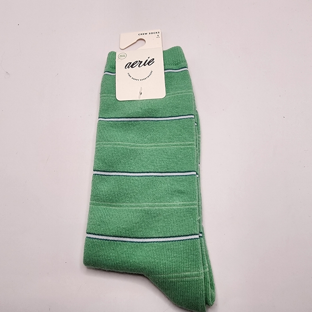 Aerie Green Striped Crew Socks Nwt‎